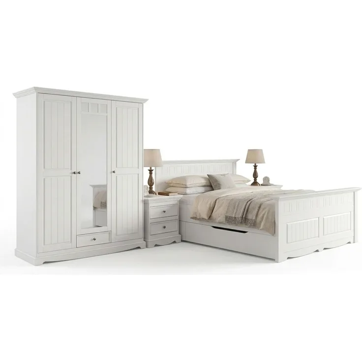 Schlafzimmer-Set Belluno Elegante 6-teilig Massivholz Ausführung weiß