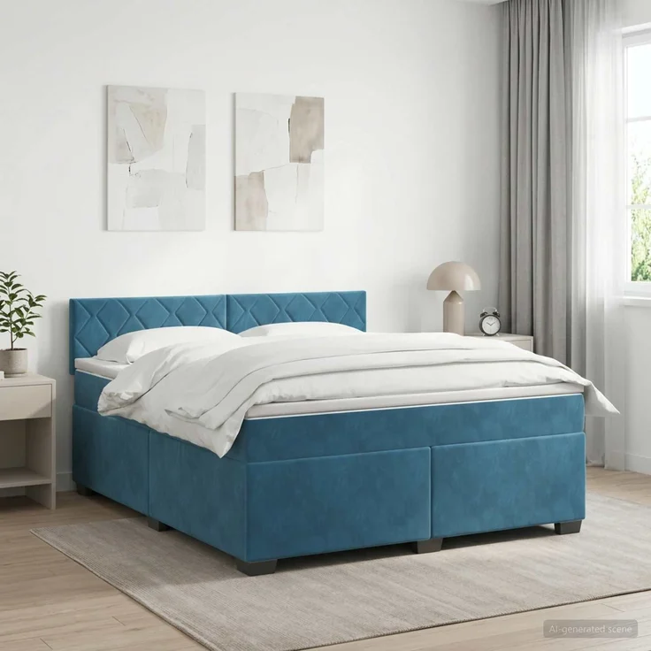 vidaXL Boxspringbett mit Matratze Dunkelblau 160 x 200 cm Samt 3450756 – Bild 1
