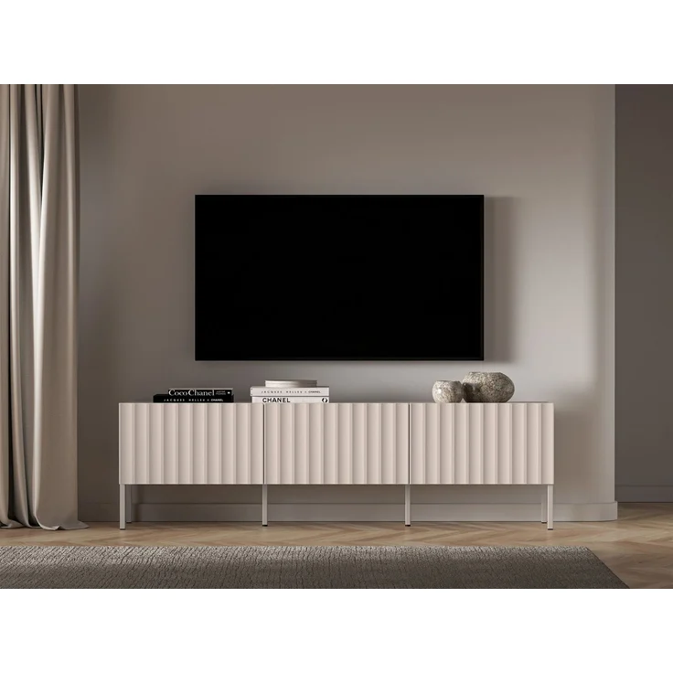 Selsey 'Derriva' TV-Lowboard mit geriffelten Fronten, hellbeige, ca. 50 x 170 x 37 cm – Bild 2