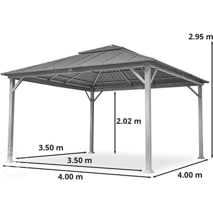 Gartenpavillon 4x4 m Holzoptik, Stahldach Hardtop 4 Seitenteile in grau – Bild 9