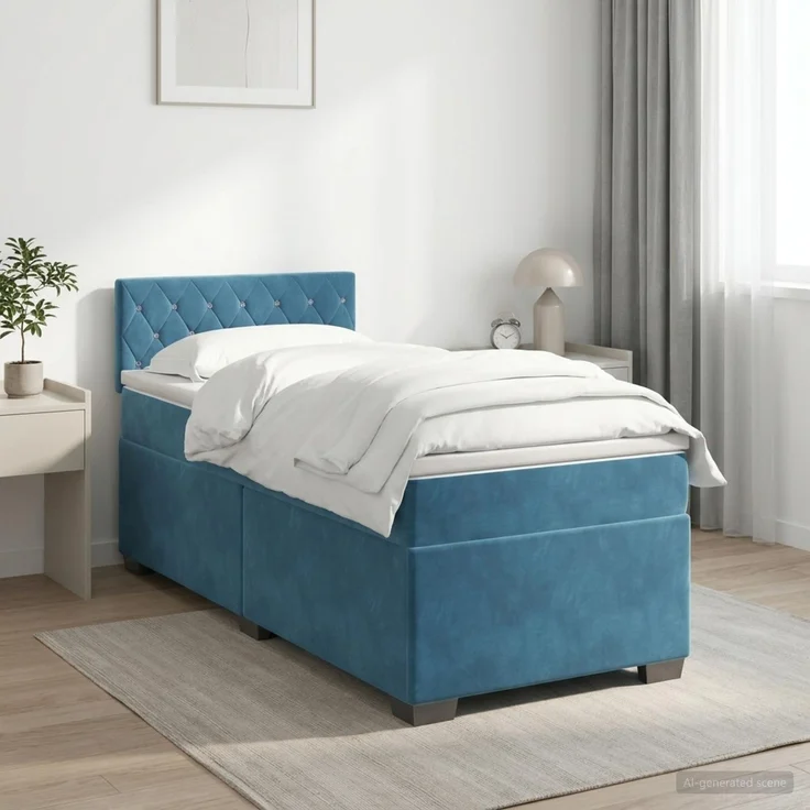 vidaXL Boxspringbett mit Matratze Dunkelblau 100 x 200 cm Samt 3450654 – Bild 1
