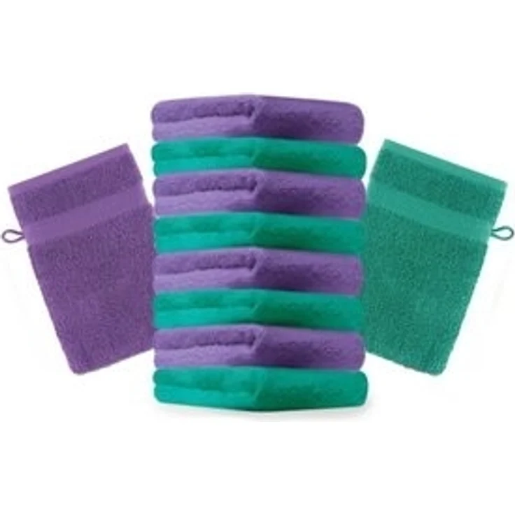 Betz Waschhandschuh 10 Stück Premium 16x21 cm Farbe smaragdgrün und lila, (Set, 10-St) – Bild 6