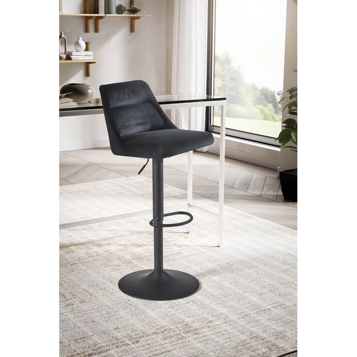FineBuy Barhocker Samt Hocker mit Lehne 86 - 106 cm, Küchenhocker Höhenverstellbar Modern 100 kg, Design Barstuhl Tresenhocker mit Metall-Trompetenfuß, Bistrohocker Gepolstert – Bild 2