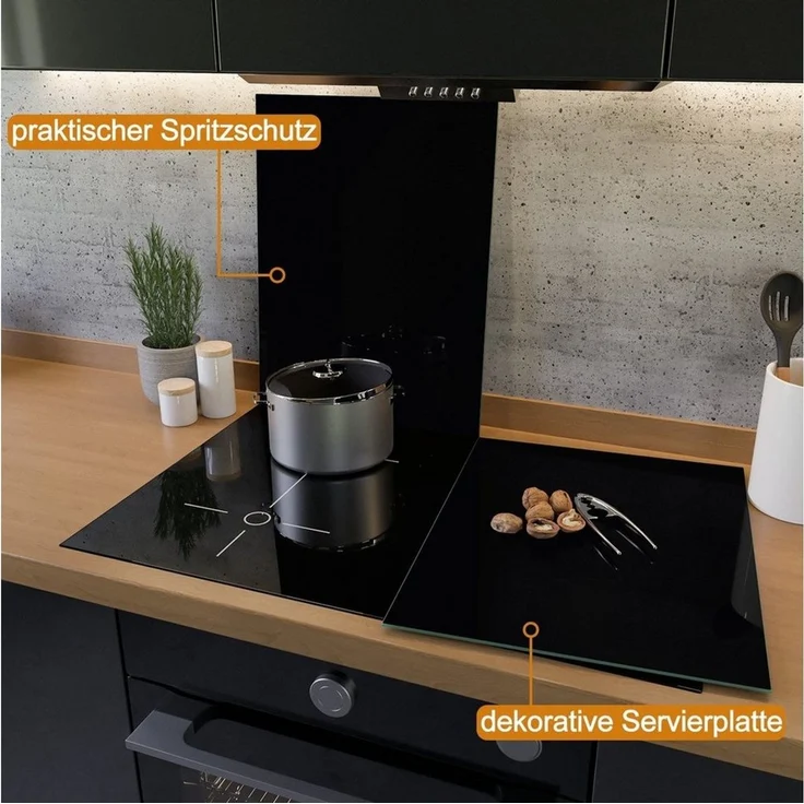 Wallario Herdabdeckplatte/Spritzschutz aus Glas, 2-teilig, 60x52cm, für Ceran- und Induktionsherde, Schwarz – Bild 4
