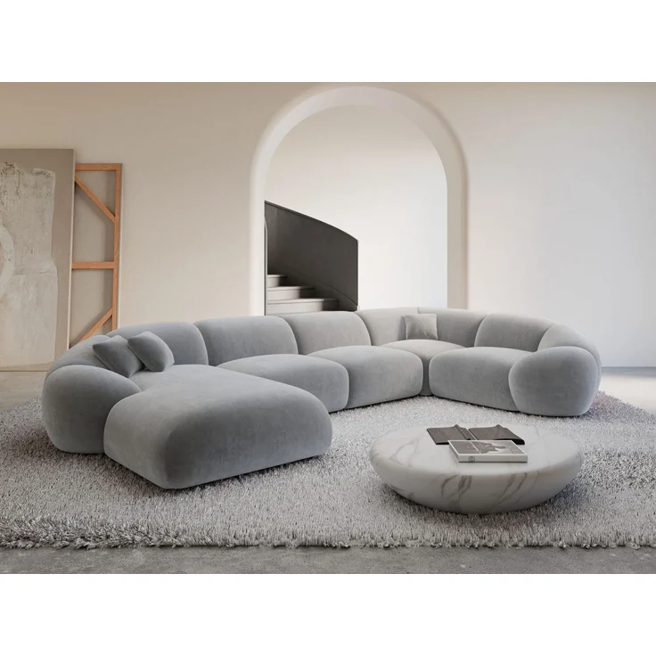 Polster Wohnlandschaft Solverde XL U-Form - Samtstoff - Hellgrau - Links – Bild 2
