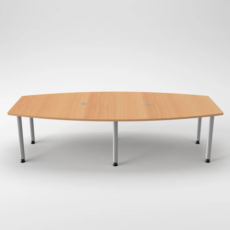Rheinland Möbel Konferenztisch KONTI 280x130 cm – ovaler Besprechungstisch in Buche mit silbernen Rundrohrfüßen & 2 Kabelauslässen, erweiterbarer Meetingtisch für 8–10 Personen, moderner XXL-Tisch fürs Büro