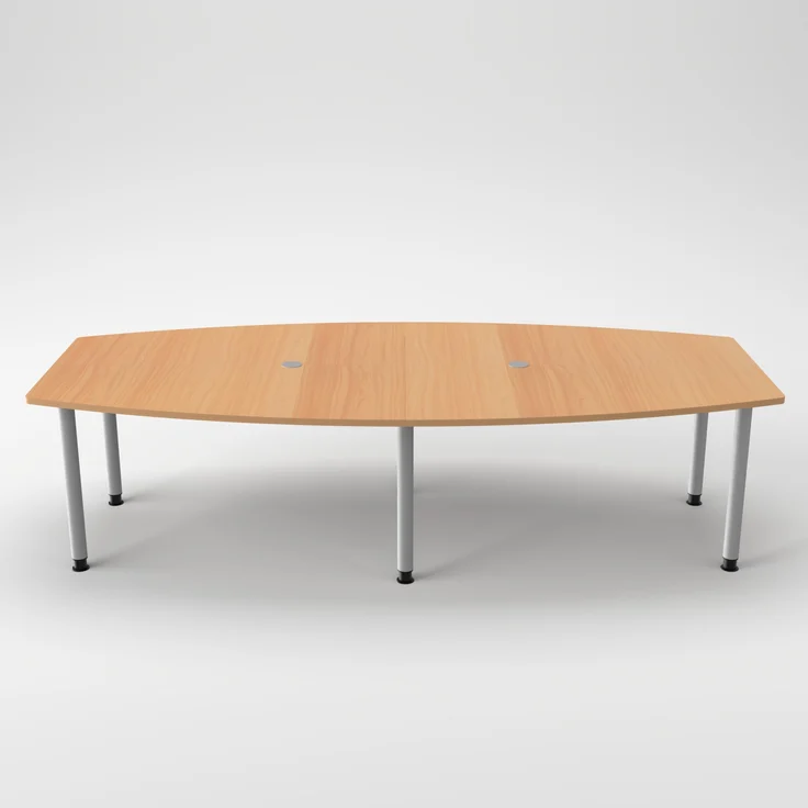 Rheinland Möbel Konferenztisch KONTI 280x130 cm – ovaler Besprechungstisch in Buche mit silbernen Rundrohrfüßen & 2 Kabelauslässen, erweiterbarer Meetingtisch für 8–10 Personen, moderner XXL-Tisch fürs Büro – Bild 1