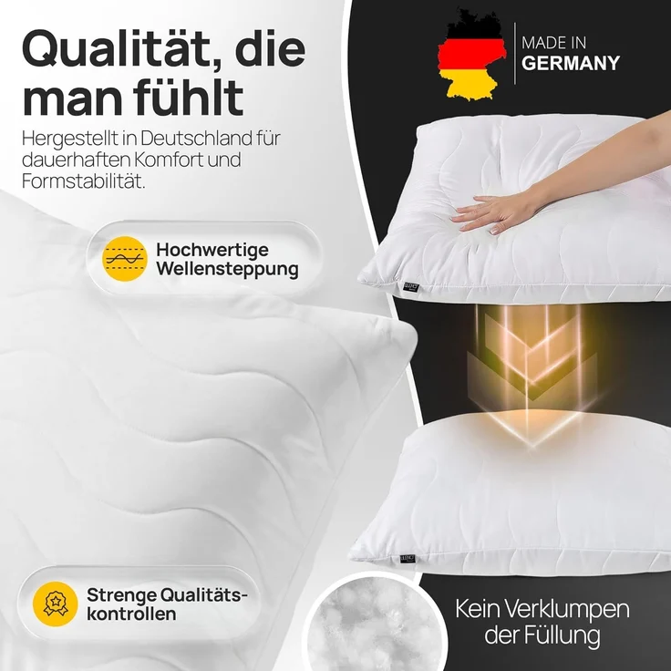 LILENO HOME Kissen 65x65 (1er Set) – 95 °C waschbar, Oeko-Tex & Made in DE – Allergiker Kopfkissen 65x65 anpassbar für himmlischen Schlaf – Haut schmeichelndes & geruchsfreies Pillow – Bild 5