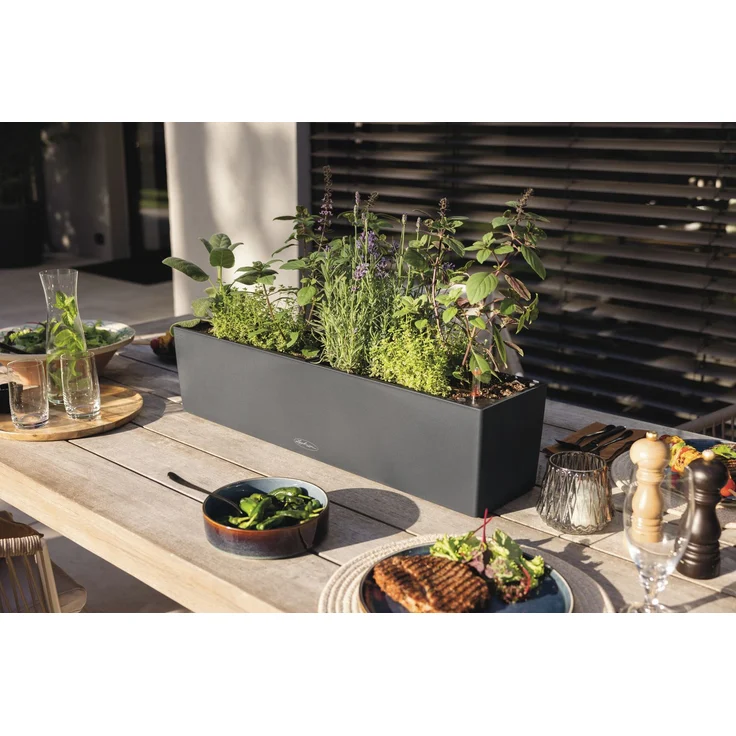 LECHUZA-Pflanzgefäß BALCONERA Color 80 Schiefergrau | Balkonkasten mit Bewässerungssystem, Wasserstandsanzeiger und 2 Pflanzeinsätzen | matte Oberfläche | 79 x 19 x 19 cm | 15683 – Bild 5