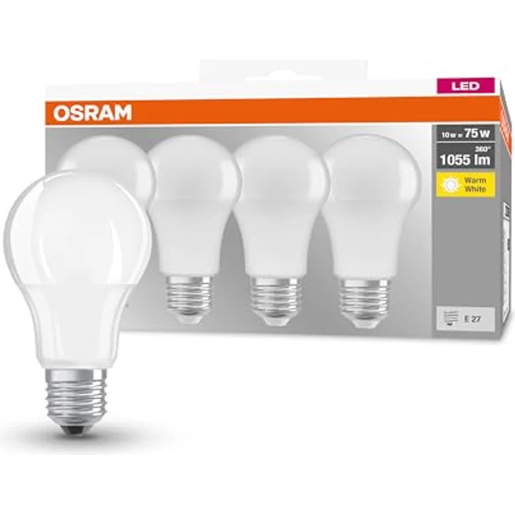 OSRAM LED-Lampe Classic E27 10W, warmweiß 2.700K, 1.055lm, 4er Set – Bild 1
