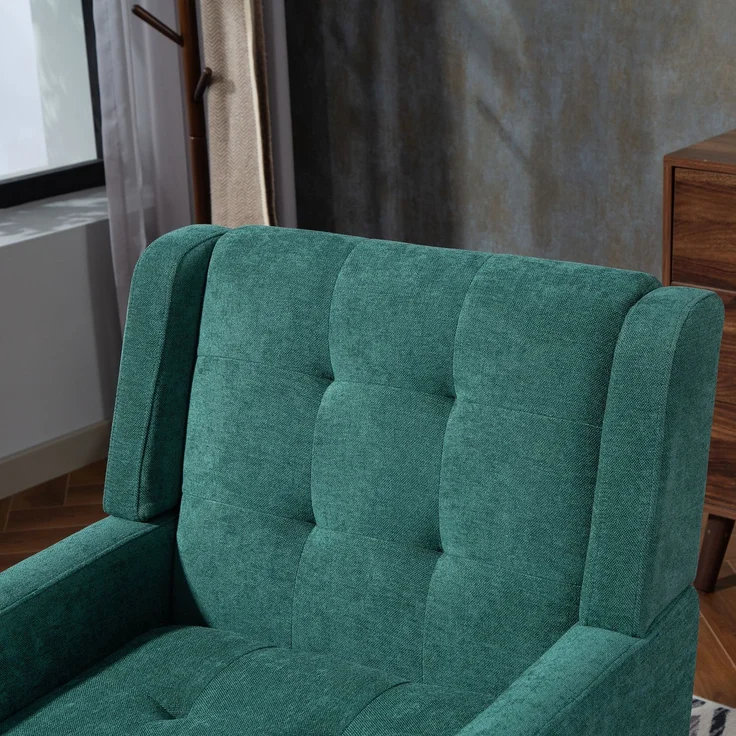 LVHOM Sessel aus Leinenstoff mit Knopfsteppung, Relaxsessel mit Massivholzbeinen, Polstersessel für Wohnzimmer & Büro, bis 130kg, Grün – Bild 3
