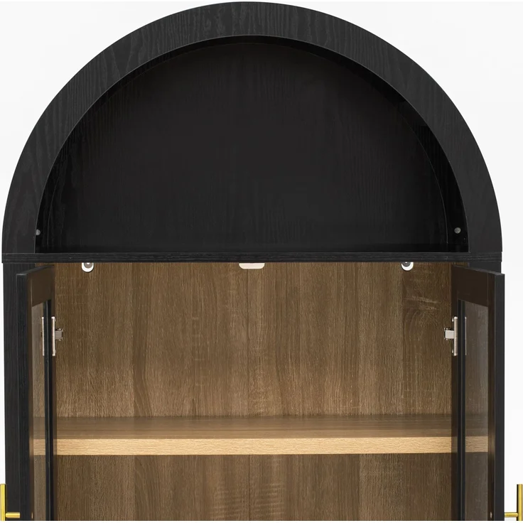 Highboard mit verstellbaren Regalböden und Schubladen, Küchenschrank mit transparentem Glas und großem Stauraum, Ideal für Esszimmer, Wohnzimmer und Küche (Schwarz)--Schwarz--76.2x40x180cm--YOUDENOVA – Bild 8