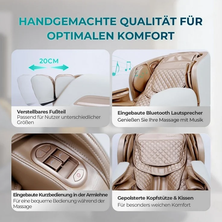 NAIPO Massagesessel Shiatsu Zero-Gravity Massagestuhl, Wärmetherapie, 3D Surround-Sound, USB, Bluetooth, Award Winner – Bild 3