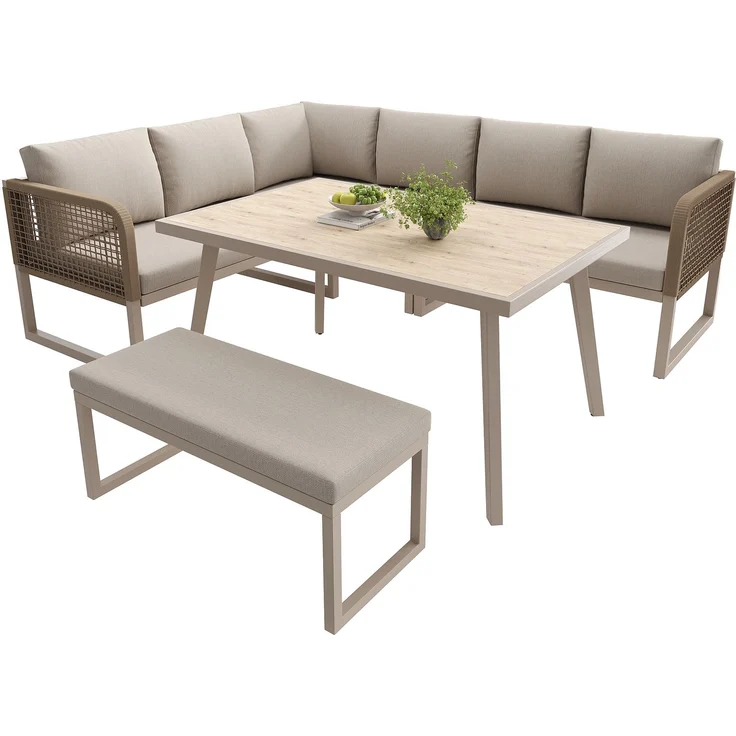 Merax Gartenmöbel Set mit Sitzkissen & Rückenkissen, Garten-Lounge-Set, Garten Loungesessel für 6-8 Personen, SetHandgeflochtene PE-Rattan Polstergruppe, Beige – Bild 10