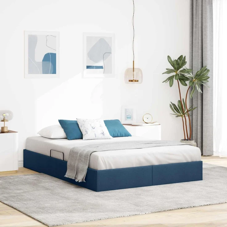 vidaXL Ottoman Bettgestell mit Speicher Blau 140 x 190 cm Stoff 3442825 – Bild 1