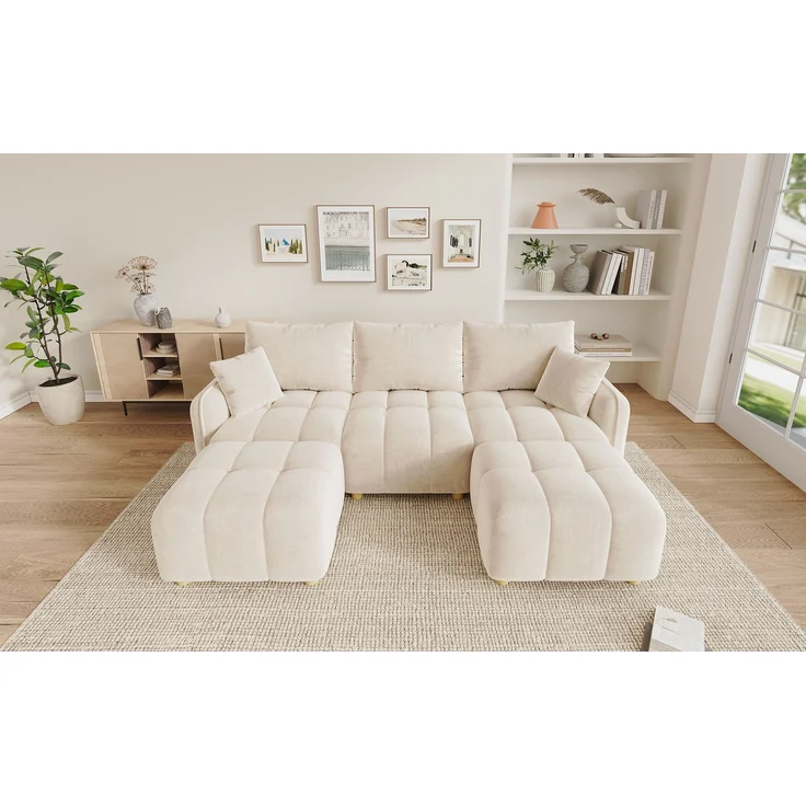 ZUBALIYA L-/U-förmiges wandelbares Ecksofa, 5-Sitzer modulare Sofakombination mit 2 Hockern und Kissen, Chenille-Stoff, Cloud-Sofa, breite Armlehnen, geeignet für Wohnzimmer, Schlafzimmer, Wohnung – Bild 19