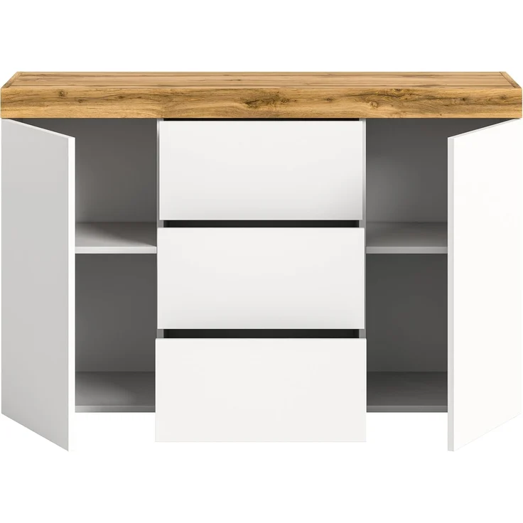 xonox. home Wohnen Sugar X8AK6T01 Sideboard Kommode Schrank elegant in Weiß Melamin mit 2 Türen und 4 Fächer, ca. B/H/T: 125 x 80 x 37 cm – Bild 5