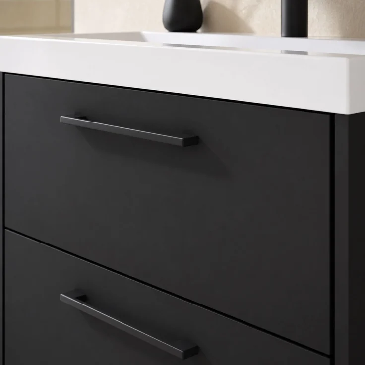 Badmöbel Komplettset Florence 60 x 35 cm Schwarz Matt - Badezimmermöbel mit Waschbecken und Spiegelschrank – Bild 5