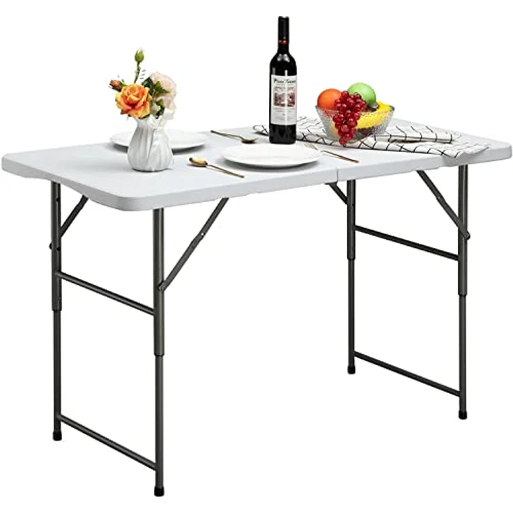 HollyHOME Klapptisch Campingtisch Klappbar 4FT/122x60 cm Tragbarer Gartentisch Balkontisch Höhenverstellbar Klapptisch Esstisch für Küche BBQ Catering Party, Weiß – Bild 2