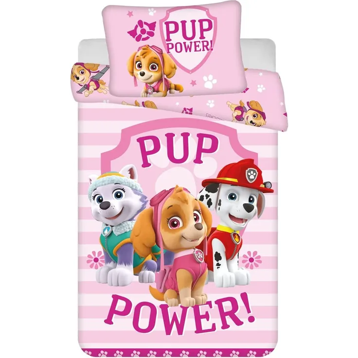 Baby Kinder Bettwäsche Wendebettwäsche Paw Patrol Skye Everest Marshall Pup Power rosa, Bezug Bettdecke 100x135 cm und Bezug Kopfkissen 40x60 cm, 100 % Baumwolle