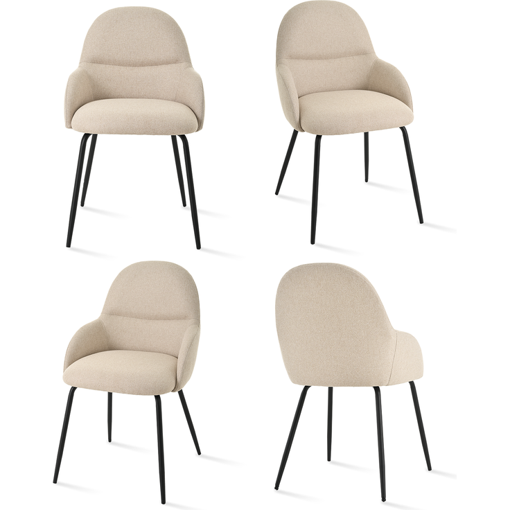 GOEURVANT 1438 Esszimmerstühle 4er-Set mit Armlehnen, Webstoff - Beige
