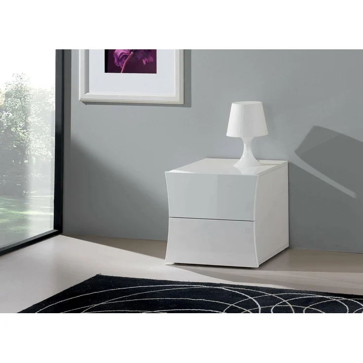 Dmora - Nachttisch Pietro, Nachttisch mit 2 Schubladen, Schlafzimmerschrank, 100 % Made in Italy, 50 x 40 x 41 cm, glänzendes Weiß,