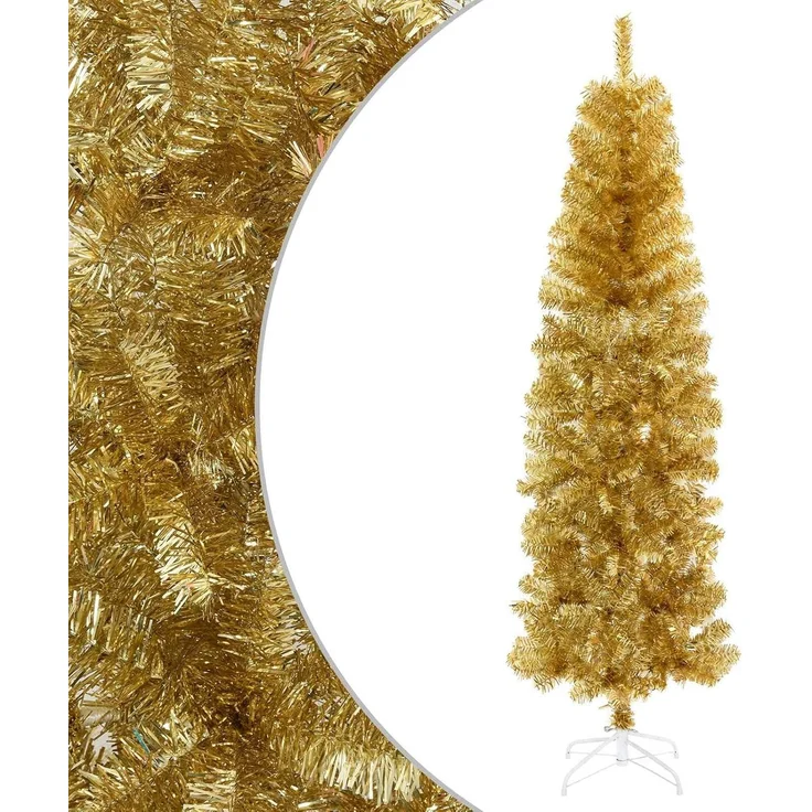 vidaXL Künstlicher schlanker Weihnachtsbaum 180 cm PVC und Stahl Gold 42055257 – Bild 1