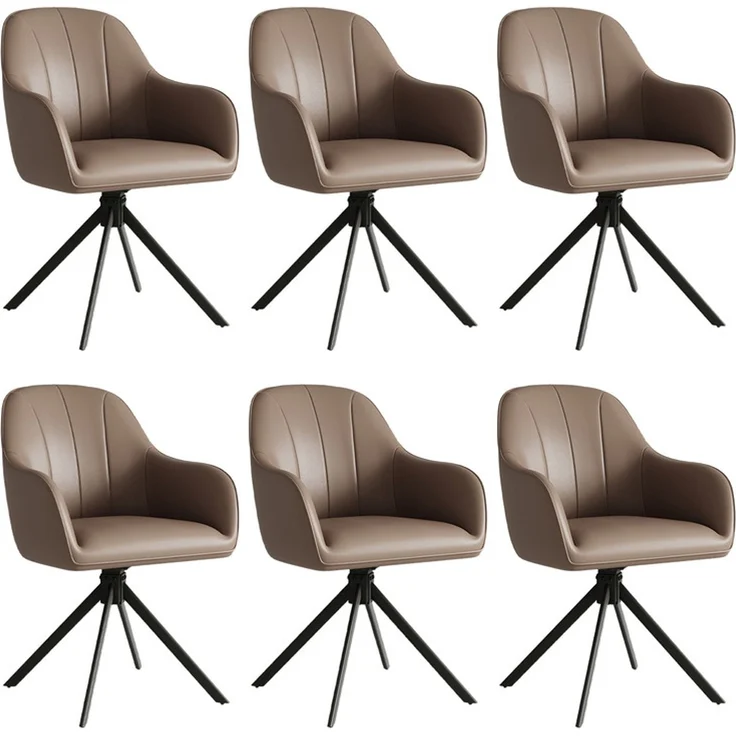 Hawthyhome 4-Fußstuhl Esszimmerstuhl drehbar mit Armlehne, 360° Drehfunktion, ergonomische Sitzschale, Kunstlederbezug, stabiles schwarzes Metallgestell, moderner Küchenstuhl für Esszimmer, Wohnzimmer, Büro & Homeoffice, Braun – Bild 7