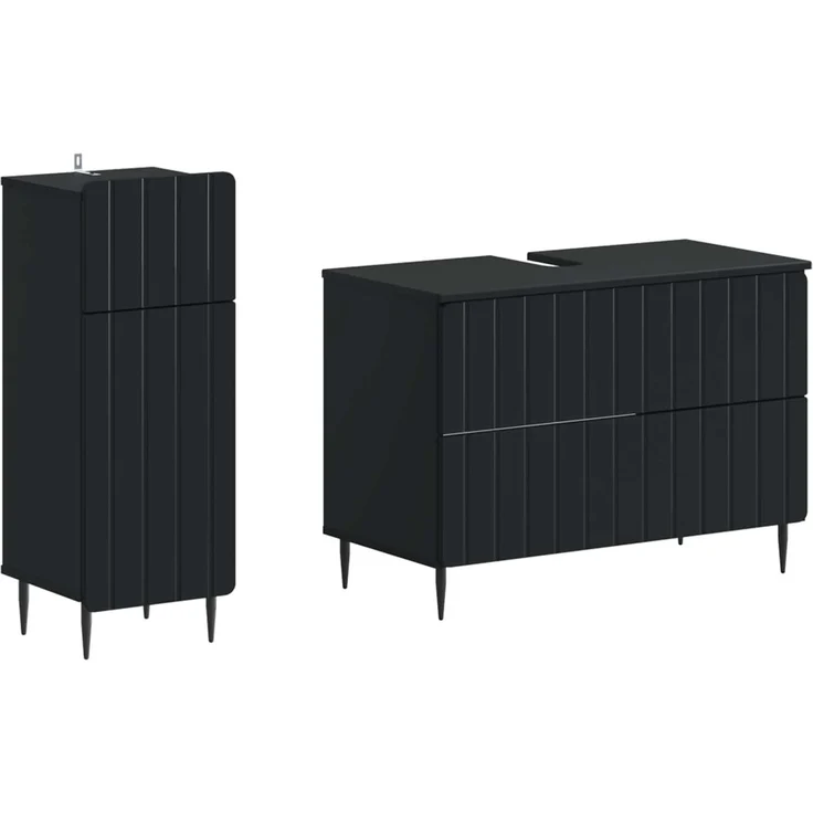 vidaXL 2-teiliges Badezimmer Schrank Set ZWOLLE Schwarz Holzwerkstoff 3417676 – Bild 1