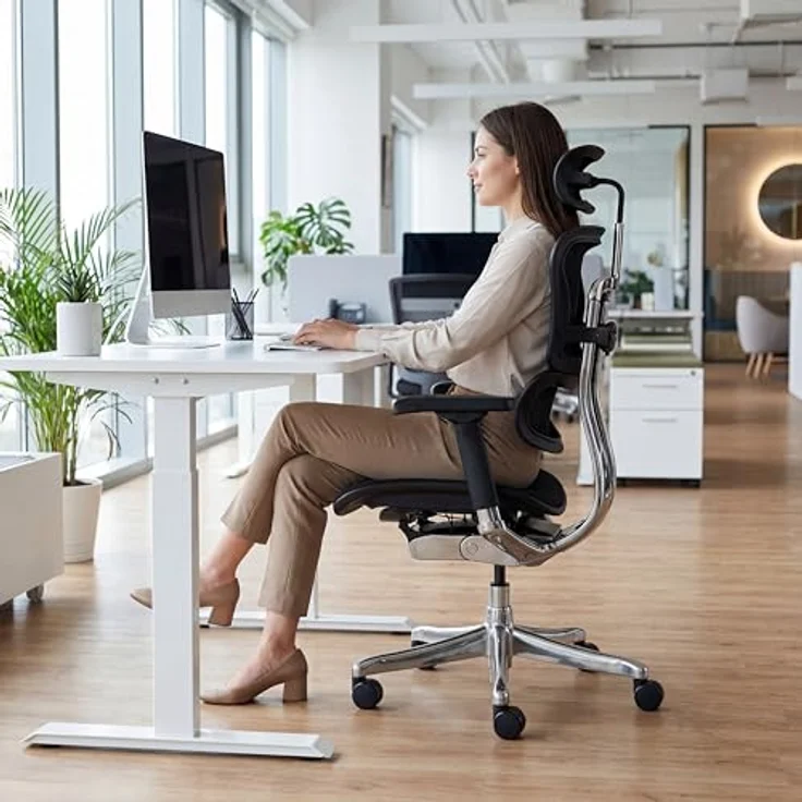 hjh OFFICE Bürostuhl ergonomisch ERGOHUMAN GEN 2 Originales Design, Bürosessel mit Flexibler Lordosenstütze, Stoff Sitzfläche gepolstert, Netzrücken Schwarz – Bild 3
