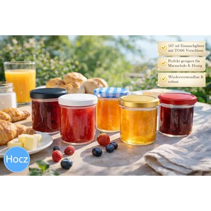 hocz 100x Marmeladengläser 167 ml | mit Deckel Blau Kariert TO 66 | Einmachgläser mit Schraubdeckel zum befüllen | Sturzgläser Marmelade Schraubgläser | leere Gläser Set | 100 Stück – Bild 3