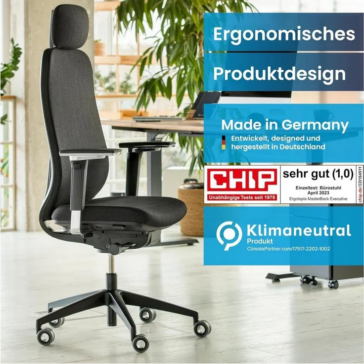 Ergotopia Bürostuhl MasterBack ergonomischer Schreibtischstuhl mit Kopfstütze (bereits montiert) – Bild 3