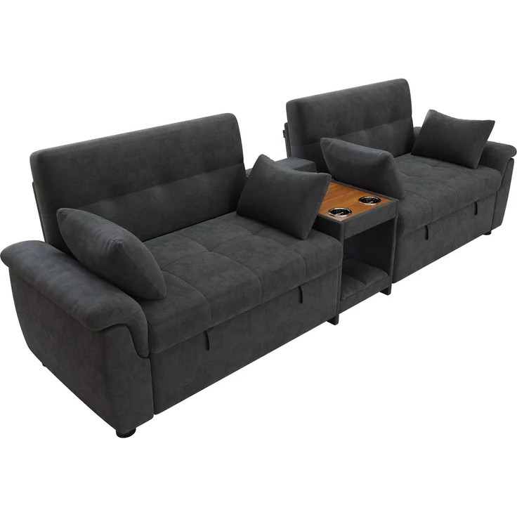 Merax U-förmiges Schlafsofa, ausziehbar, Doppel-Schlafauszug, verstellbare Rückenlehne, Haustierbereich, Couchtisch mit 2 Becherhaltern, 4 Kissen, Chenille, Dunkelgrau, 284×138×89 cm – Bild 9