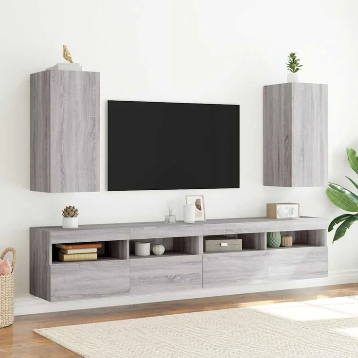 TV-Wandschrank, Fernsehschrank mit LED-Leuchten Grau Sonoma 30,5x35x70 cm – Bild 6