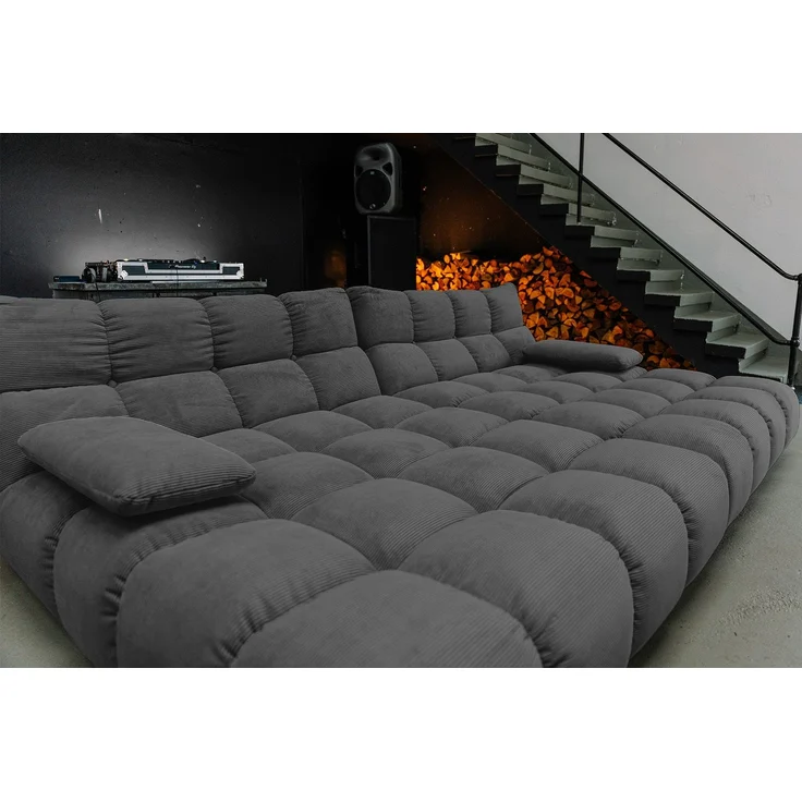 KAWOLA Big Sofa VIVIEN Feincord anthrazit 85 x 178 x 296 cm – Bild 5