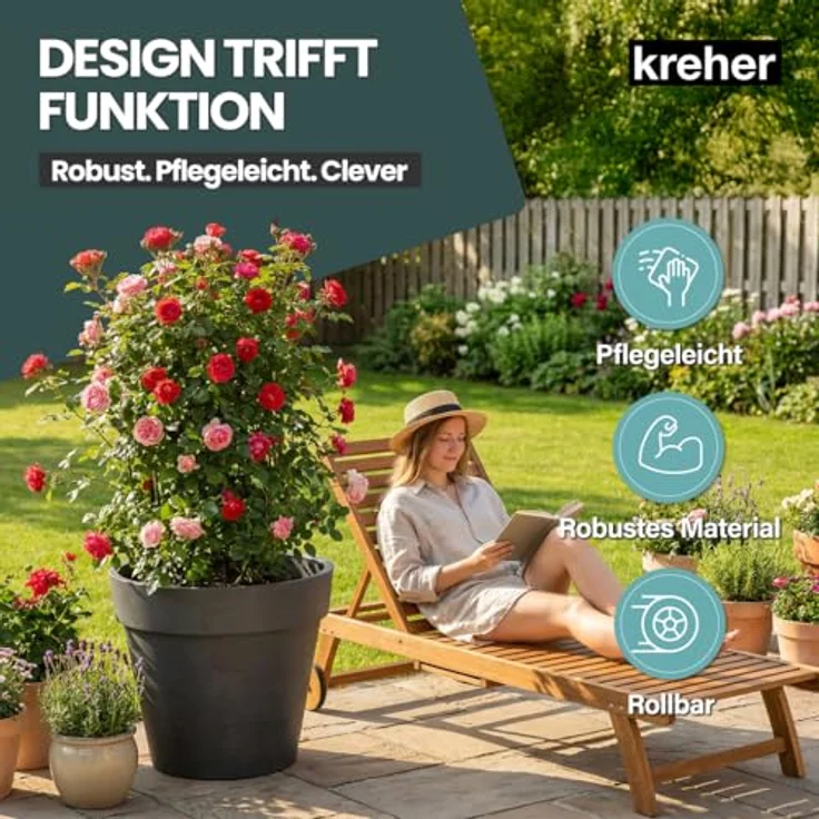 Kreher Pflanzkübel Rollbarer XXL Pflanzkübel "LIKE" Ø 79 cm in verschiedenen Farben (1 St) – Bild 8