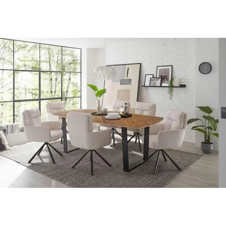 Sofia Esszimmerstühle 6er Set mit schwarzem Metallgestell und Cord Bezug, Beige - Bequeme Stühle für Esszimmer & Wohnzimmer - 60 x 93 x 67 cm (B/H/T) – Bild 4