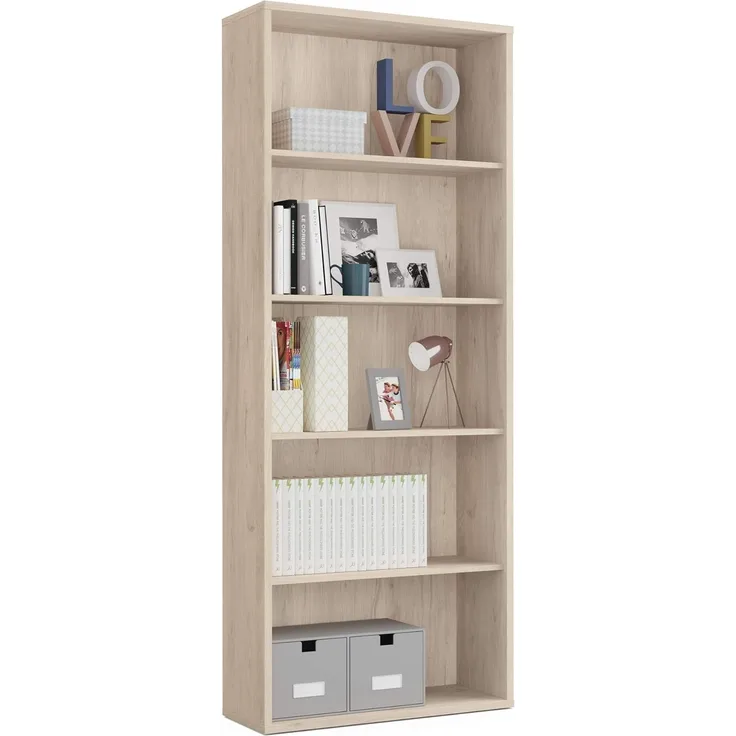 MUEBLES PITARCH 10093 Regal, Partikel-Spanplatte und Melamin, hohe Dichte, Eiche Aurora, 196,5 x 75,5 x 33 cm