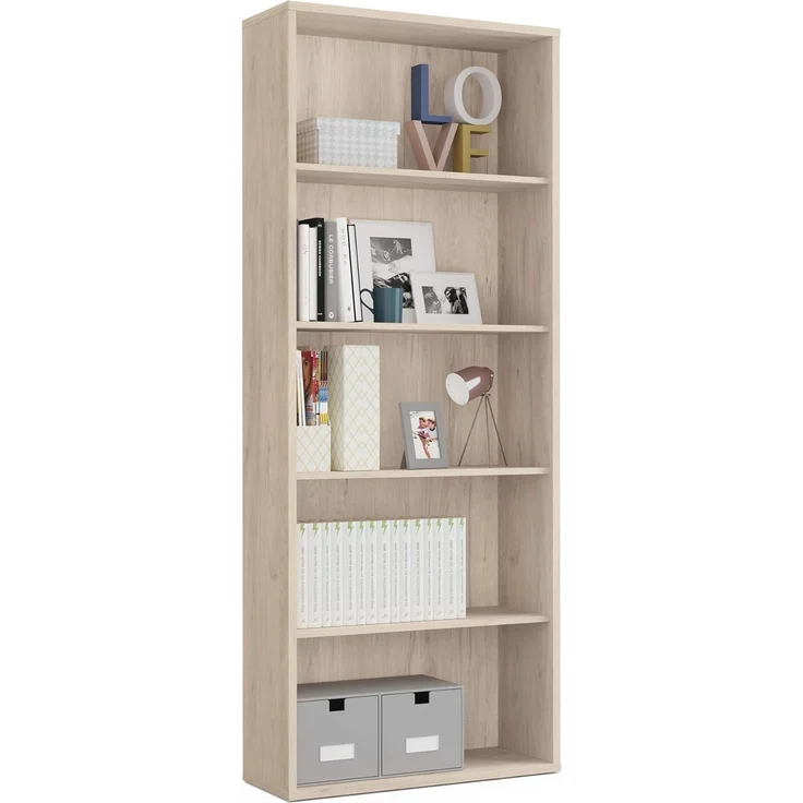 MUEBLES PITARCH 10093 Regal, Partikel-Spanplatte und Melamin, hohe Dichte, Eiche Aurora, 196,5 x 75,5 x 33 cm – Bild 1
