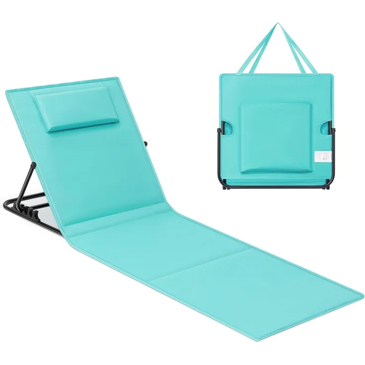 Songmics Strandstuhl, Campingstuhl, Sonnenliege, Strandliege, klappbar, verstellbare Rückenlehne, leicht tragbar mit Griff, für Camping, Garten, Pool, 158x55 cm, seeblau GCB151C01
