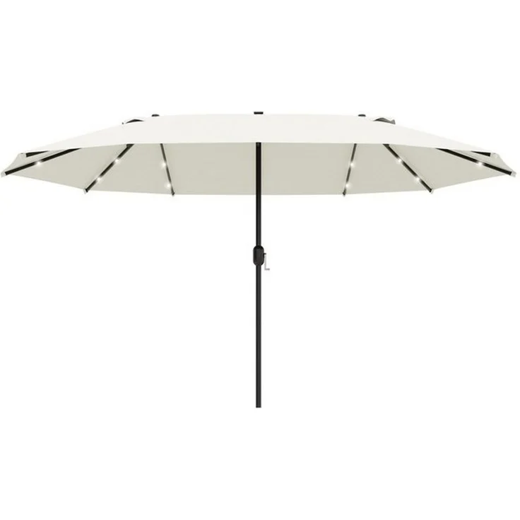Outsunny Sonnenschirm Mit LED Doppelsonnenschirm Terrassenschirm mit Handkurbel, LxB: 256x440 cm, Marktschirm, Gartenschirm, Oval Metall Cremeweiß – Bild 4