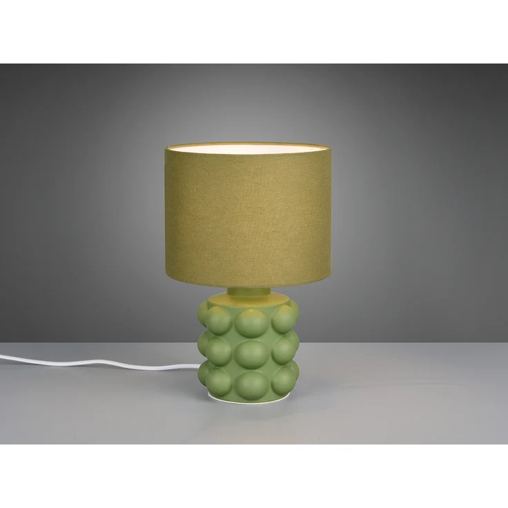 Retro LED Tischlampe mit Keramikfuß & Stoffschirm Grün, Höhe 30cm – Bild 3
