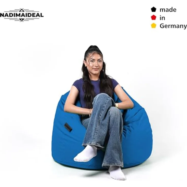Nadimaideal Sitzsack Tropfenform Kastanie | Bodenkissen für Kinder & Erwachsene | Indoor & Outdoor | Gaming Sitzsack - Sitzkissen - Beanbag | Füllung EPS Perlen (Königsblau, XXL-Durchmesser 88 cm) – Bild 6