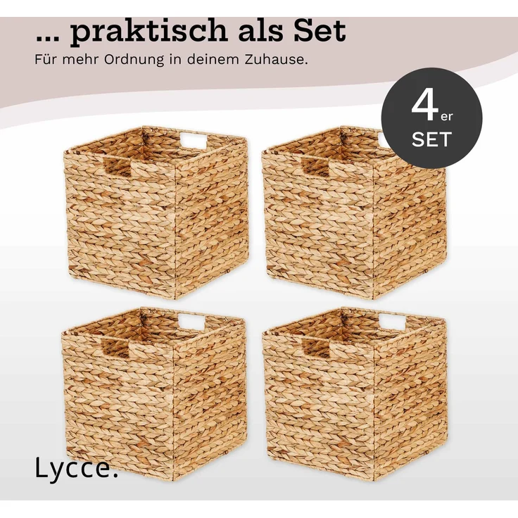 Lycce Regalkorb Kallax Einsatz Aufbewahrungskorb Quader Wasserhyazinthe natur 4er Set (4 St) – Bild 6
