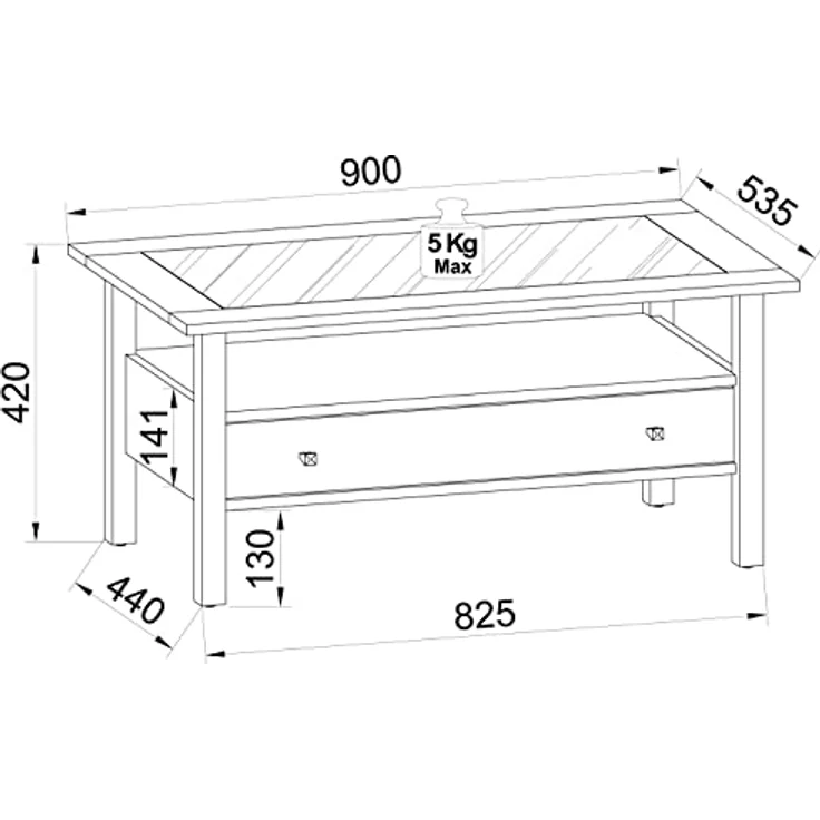 MID.YOU Couchtisch Lingis, Weiß, rechteckig, 1 Schublade, 42x54x90 cm, einfacher Aufbau – Bild 6