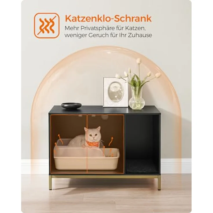 FEANDREA Katzentoilette, Katzenklo-Schrank, Katzenhaus, mit Kratzmatte, Beistelltisch – Bild 6