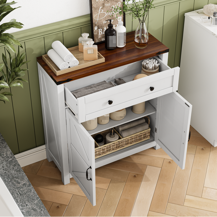 DESVIAE Sideboard mit Schublade und verstellbarem Einlegeboden 76x83x30 cm MDF Weiß