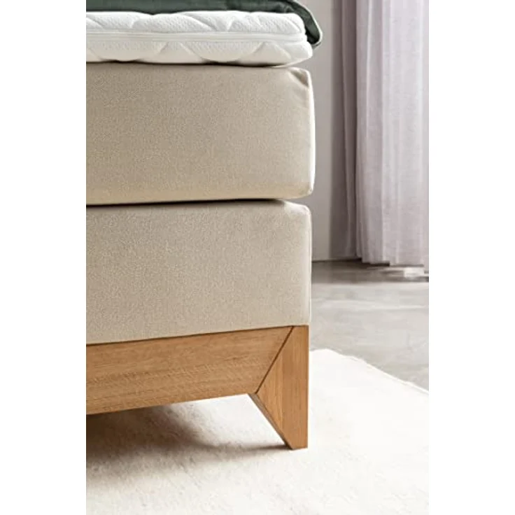 Belanoti Boxspringbett Riviera (Boxspringbett 180x200 Eiche 7-Zonen Taschenfederkern Matratze inkl, Visco Topper Bett 180x200 in der Farbe Beige H2/H3 Polsterbett), Hotelbett mit Massivholz Eiche Massivholzbett – Bild 8