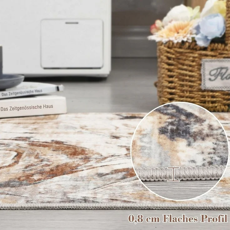 GarveeMore Teppich Waschbarer Falteppich, 350g/m² Florgewicht, TPR Rückseite Rutschfest, rechteckig, Höhe: 8 mm, Motiv "Wolken & Tinte", Blau/Grau/Braun für Wohnzimmer Schlafzimmer – Bild 4