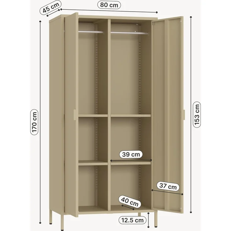 Kleiderschrank Esteli 170x80x45 cm Stahl Kamelfarben [en. casa] – Bild 2